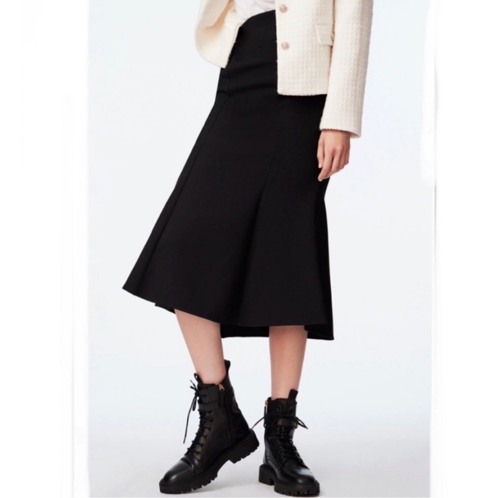 New Zara Faux Suede Midi High Waisted A-line Skirt Colour Black Size XS